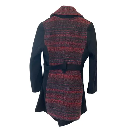 Members Only Belted Waterfall Coat Red Black Wool Blend Asymmetrical Medium GUC