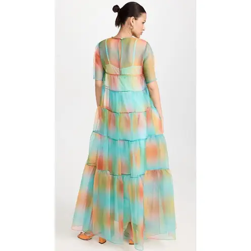 STAUD  Hyacinth Short Sleeve Tiered Organza Maxi Dress Multi Aura Size XS