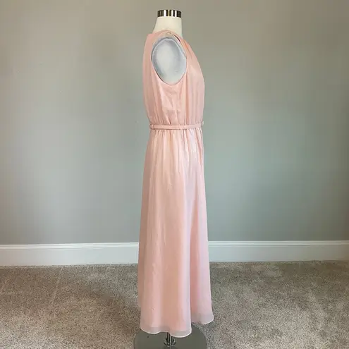 Ralph Lauren Women's Cocktail Dress Size 8 Pink Chiffon Belted A-Line Midi