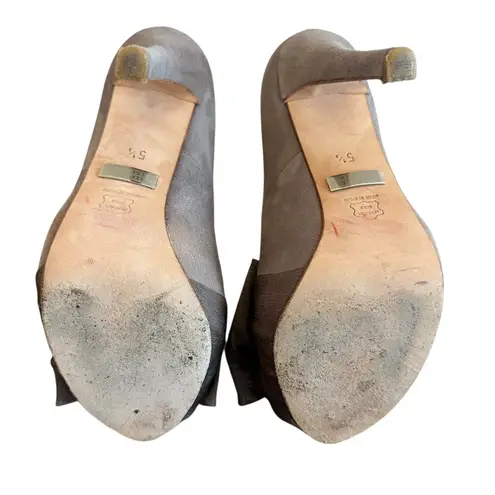 Badgley Mischka High Heel Bow Pumps Shoes Suede Peep Toe Sandals Size 5.5