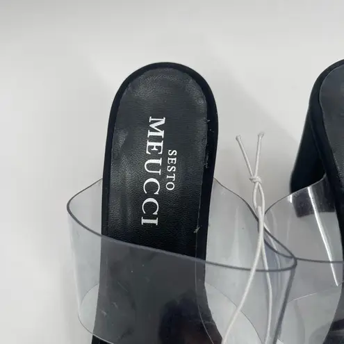 Sesto Meucci Heels Size 37 (US 6-6.5) Leather Fabric Black Clear Heeled Sandals