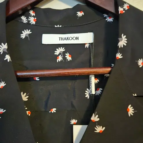 Thakoon Shirt Button Down Cropped Short Sleeve BP Black Daisy Blouse Casual