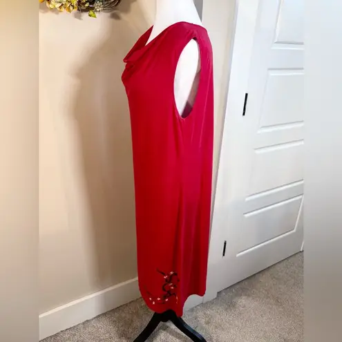 ACACIA Drape Front Bamboo Blend Asian Print Tee Shirt Swim Cover Dress ~Medium Red