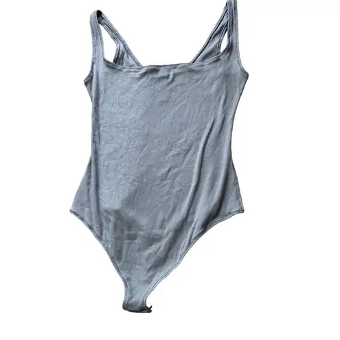 SKIMS Women’s XL Square Neck Cotton Rib Bodysuit Pacific Gray Snap Close New