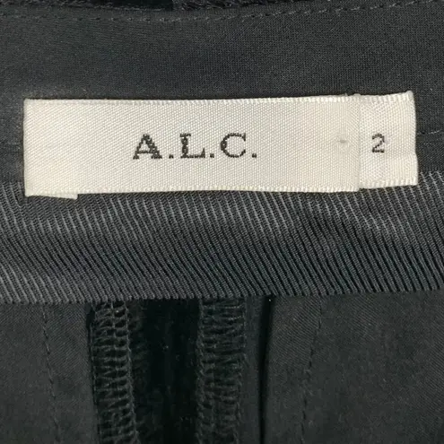 ALC Frank A.L.C. Velvet Wide Leg Pants Silk Blend Flat Front Tab Closure Black Size 2