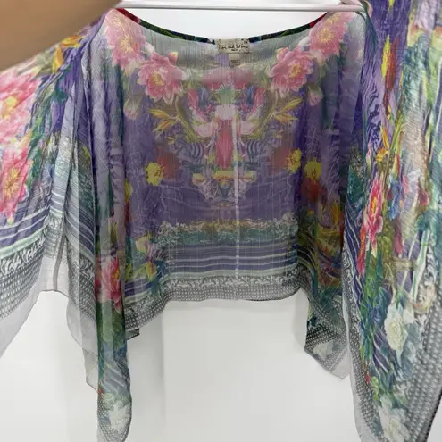 Live and let live Multicolor Poncho Overlay Asymmetrical Sheer Flowy Top 2X Boho