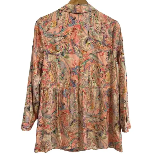 Soft Surroundings Size Medium Blazer Button Up Lightweight Coral Paisley Print