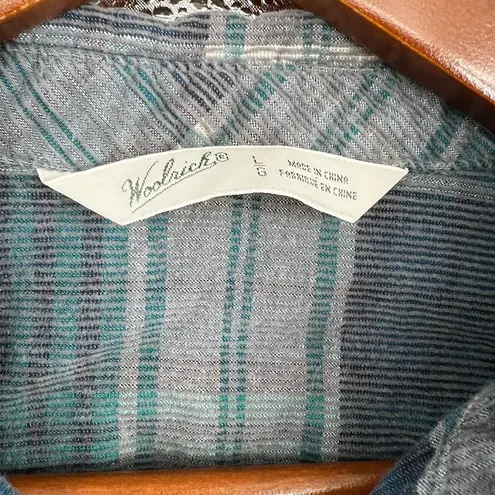 Woolrich womens corduroy full button front shirt gray green long sleeve sz large