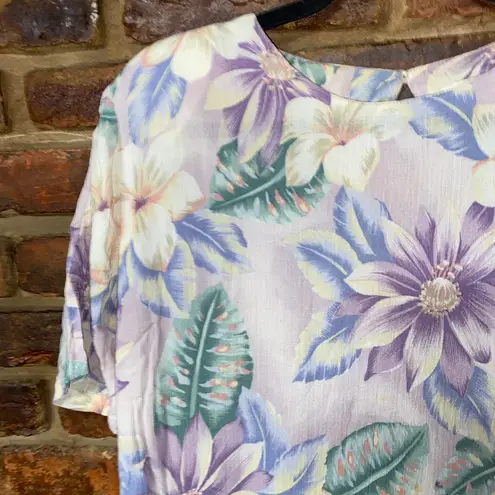 Jaclyn Smith Vintage Purple Floral Short Sleeve Blouse Shoulder Pads Size Medium