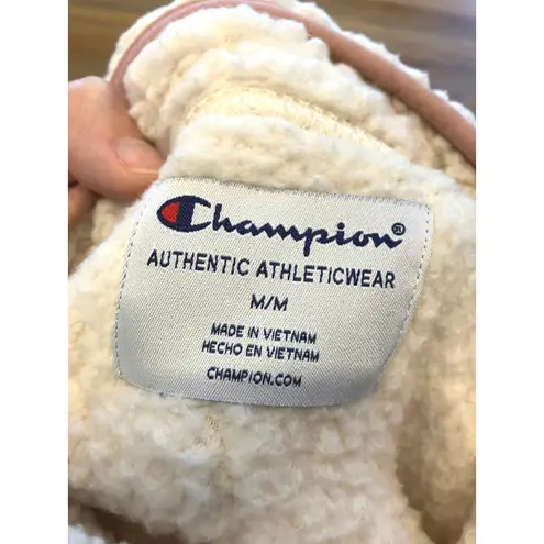 Champion  Cropped Funnel Neck 1/4 Zip Sherpa Pocket Pullover Cream & Pink Medium‎