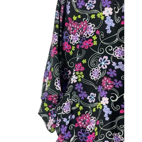 Sag Harbor Black Purple Floral Short Sleeve Button Up Midi Skirt Set PXL