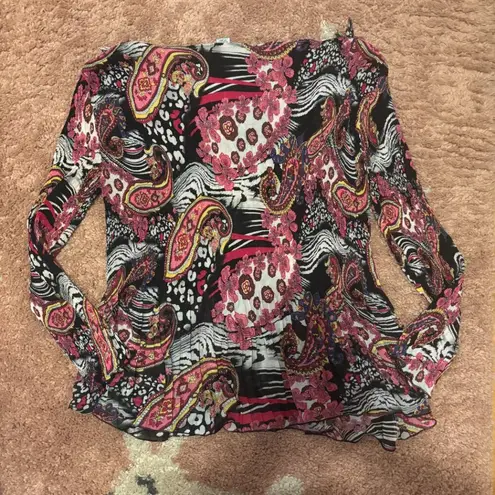 Alberto Makali Vintage Sz 1X Crinkled Stretch Art-to-Wear Funky V-Neck Sheer Top