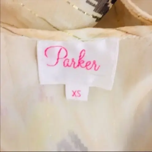 Parker  100% Silk Abstract Kimono Sleeve Blouse Elastic Waist Size XS