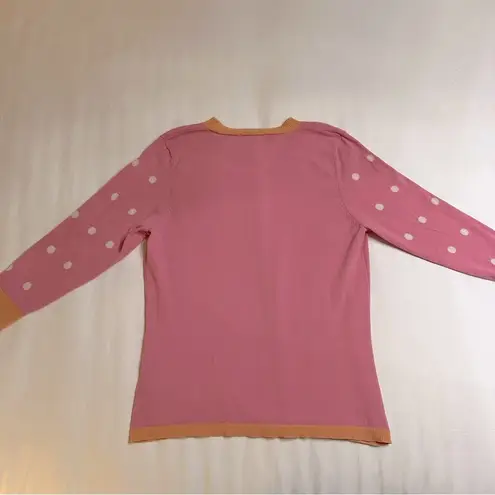 Boston Proper Pink Orange White Polka Dot Silk Blend 3/4 Sleeve Cardigan Medium
