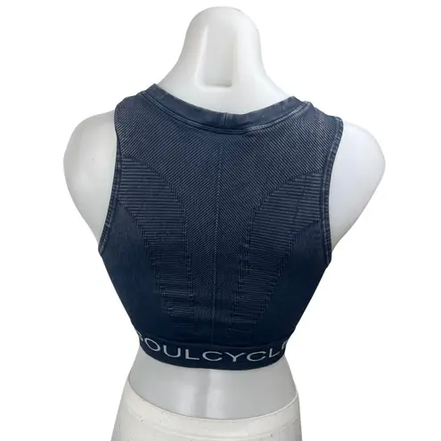 SoulCycle Blue Sleeveless Ribbed Knit High Neck Tank Athletic Crop Top Size M