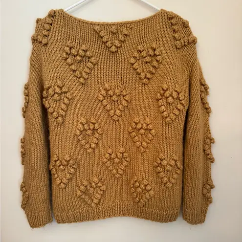 Chicwish Heart Knit Your Love V-Neck Sweater Size S/M Tan Chunky Bobble Pullover