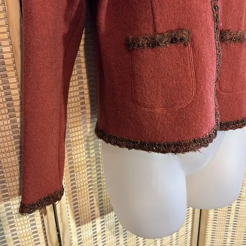 Mat Collection Orange Brown Beaded Cropped Pure Wool Jacket Blazer Small