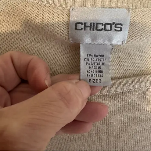 Chico's Light Beige Gold Metallic XL Long Sleeve Shimmer Sweater 3