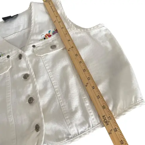 Carole Little White Embroidered Denim Vest Skirt Set Floral Women M 8P Cottage Size undefined