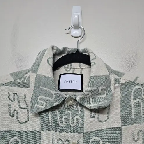 YAITTE Miami Italian Cotton Flannel Button Up Shirt Green White Checkered Sz XS