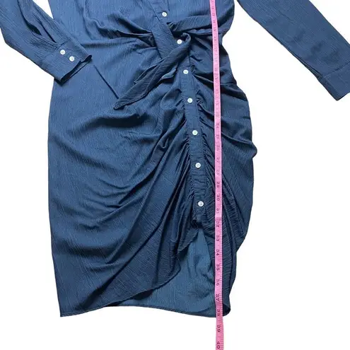 Allison Joy Blue Asymmetric Button Up Design Tie Waist Long Sleeve Dress