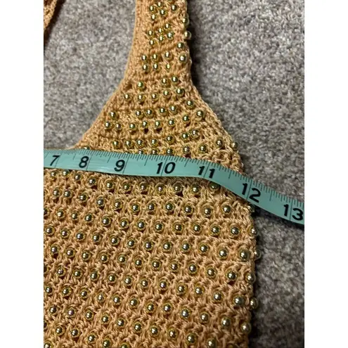 Vintage knitted metal pearl beads handbag Gold