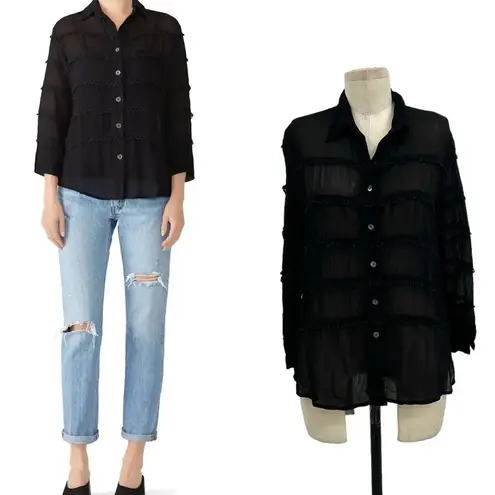 Cleobella  Autumn Sheer Blouse Black Button Down Size Small‎