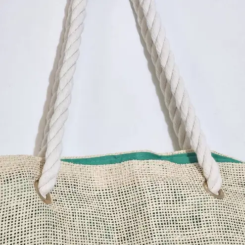 Pier27 Oceanholic Cream and Green Beach Bag with Rope Handle Natural Beach Bag