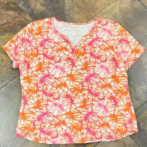 kim rogers Kim Roger Tropical Pink Orange Leaf V-neck XL