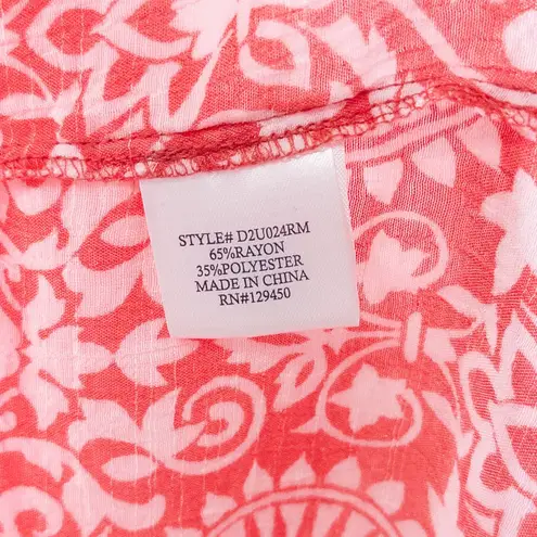 Fred David Tunic Top Womens XL Red Lightweight Boho Floral Long Sleeve Blouse