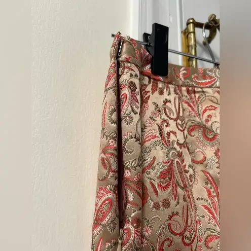 Vintage Via Seta Champagne Gold & Coral Pink Paisley Silk Ankle Pants Size 6
