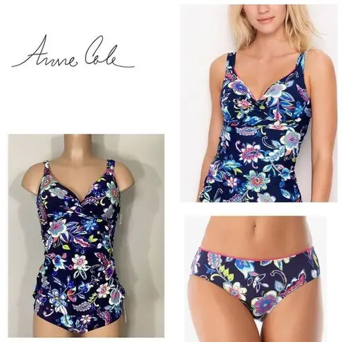 Anne cole NEW.  twist front underwire floral print tankini set. 36DD-cup/L-bottom