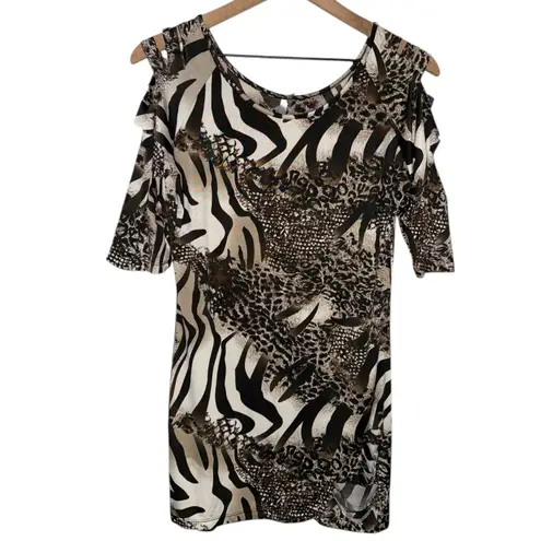 Avec Les Filles Y2K Animal Print Bodycon Slashed Mini Dress
