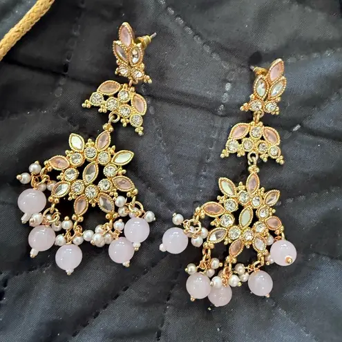 Indian Pakistani Gold and Pink Jewelry Set