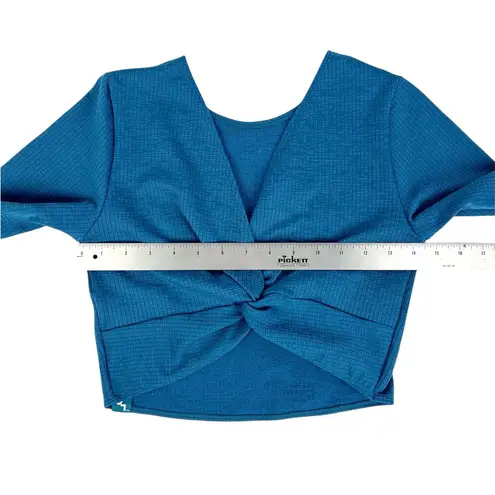 JoyLab Turquoise Blue Marl Long Sleeve Cropped Fit Seamless Tee Top Size Medium