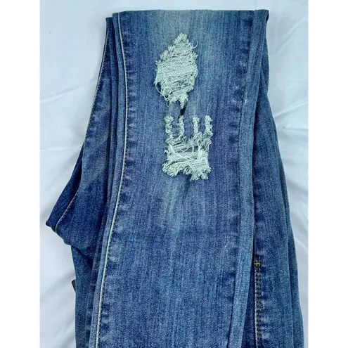 L&B Lucky & Blessed Distressed Skinny Jeans Snakeskin Accent Women Size 4 Blue