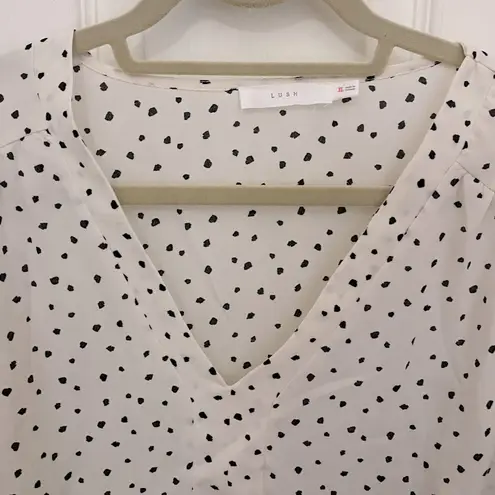 Lush Clothing LUSH Abstract Polka Dot Tie Sleeve Sheer V-Neck Blouse