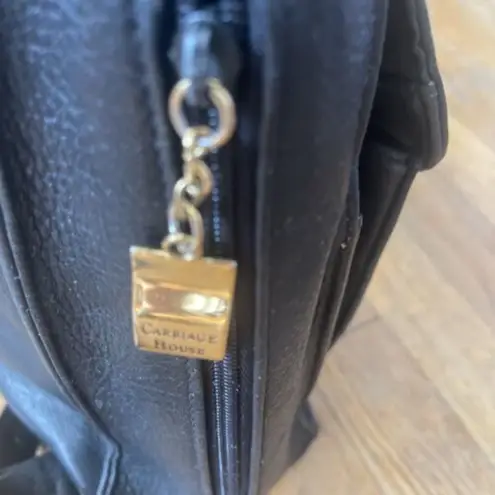 Vintage Carriage House Pebbled Leather Backpack Purse Large Side Zip For Conceal Black