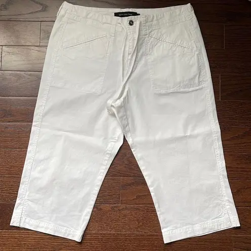 Calvin Klein Jeans  Chino Cropped Pants White Tie Waist Pockets Size 12