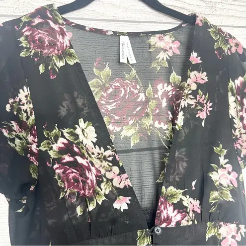Live 4 Truth Black Floral High Low Sheer Kimono Top Duster Coverup Size Small