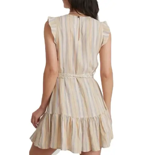 Marine layer NWT Laney Mini Dress Beachy Stripe Belted Ruffle Tencel Linen XS