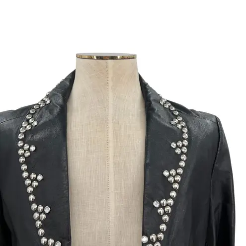 Cache  Vintage Leather Jacket Cropped Studded‎ Rhinestones Black Size Medium