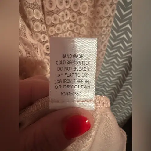 Polagram | Peach Eyelet Lace Midi Dress, Size S.