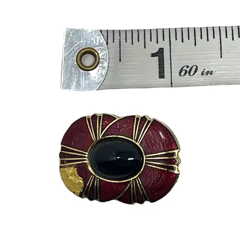 Vintage Unsigned Red Gold Black Clip On Earrings Classy Retro Glamour Party Glam