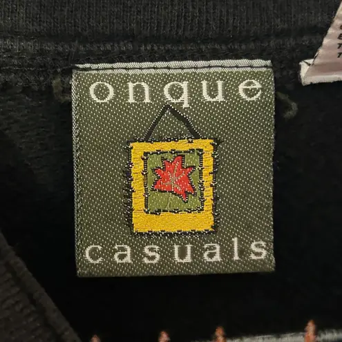 VTG 90s Y2K Onque Black Full Zip Jacket Embroidered Cabin & Fall Leaves Sz Large