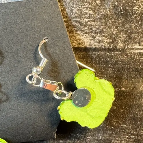 Green Rhinestone Frog Dangle Pierced Earrings Silver Tone New