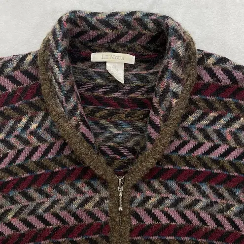 Moda VTG Le Cardigan Sweater Womens XL Full Zip Up Striped Knitwear Grandpa boho
