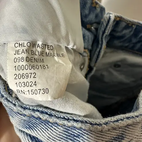 Ksubi ++ Chlo Blue Marble High Waist Straight Leg Raw Hem Distressed Jeans 23