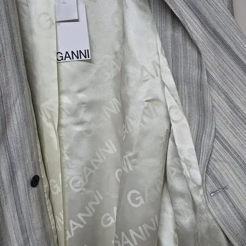 Ganni Womens Belted Phantom Striped Relaxed Jacquard Blazer Sz EU 48 US 18
