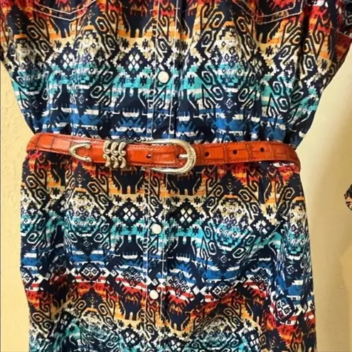 Panhandle Rough Stock western print pearl snap dress sz Large Blue